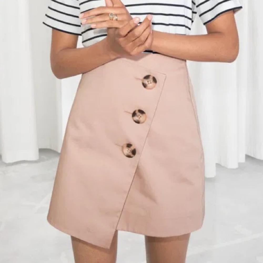Asymmetric Button Khaki Mini Skirt